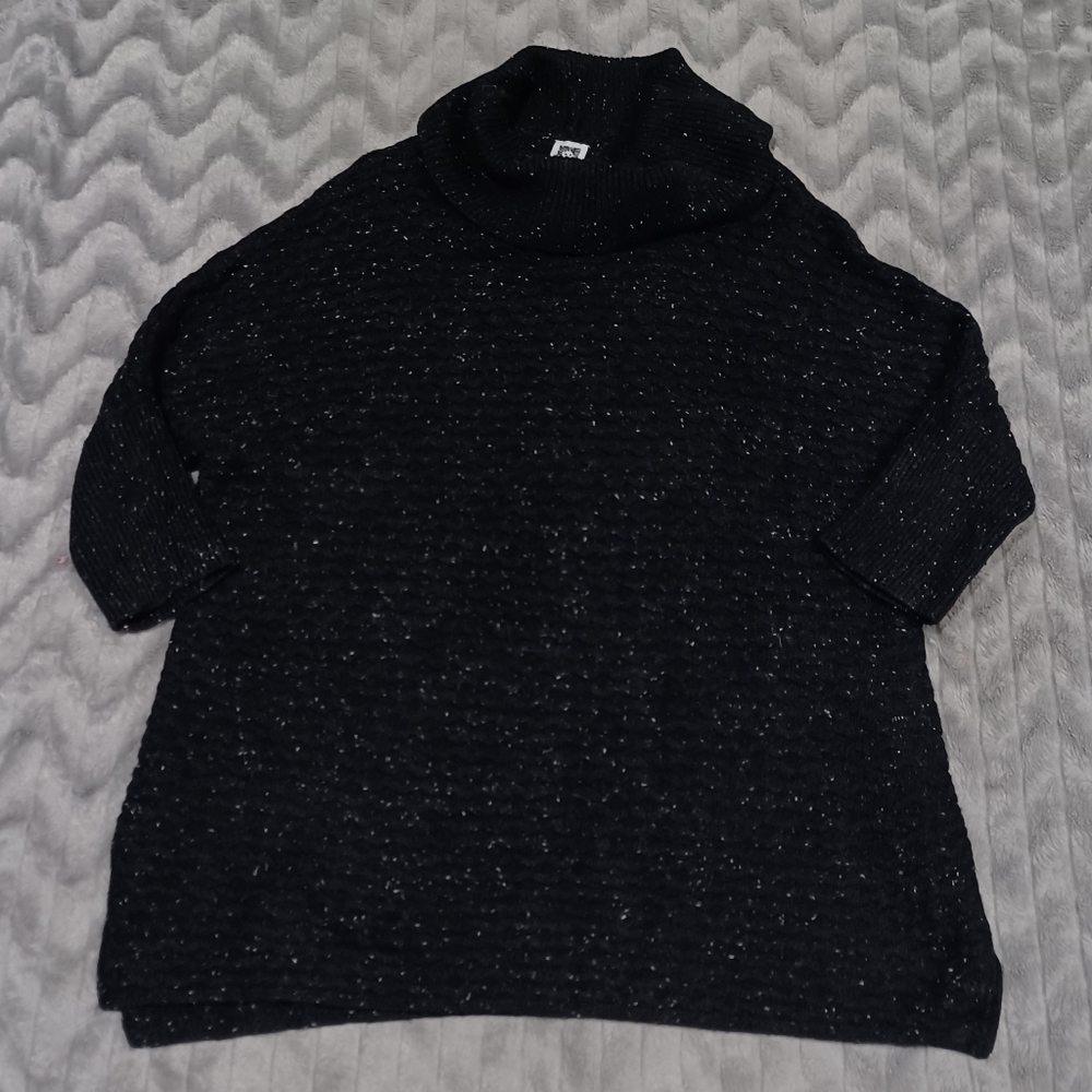 Anne Klein Womens Size L Black 3/4 Sleeve Wool Blend Turtleneck Tunic Sweater